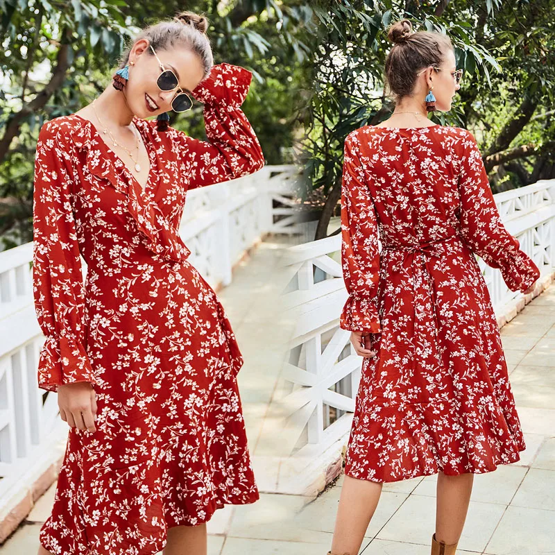 Женское платье длиной до колена летнее для выпускного вечера с длинным рукавом