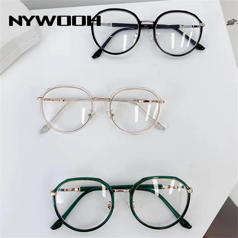 

NYWOOH Transparent Round Eyeglasses Frames Women Anti Blue Light Computer Glasses Men Clear Optical Myopia Frame
