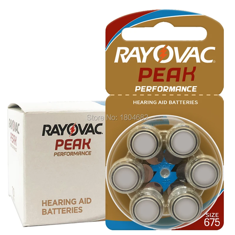 60 x RAYOVAC пиковый слуховой аппарат батареи 675A цинк воздуха 675/A675/PR44 батарея|zinc air|rayovac