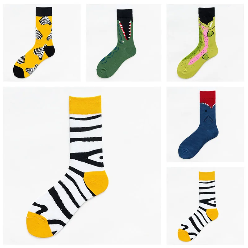 

Harajuku Men Women Cotton Casual Socks Animals Zebra Stripe Shark Crocodile Socks Unisex Happy Funny Classic Kawaii Socks
