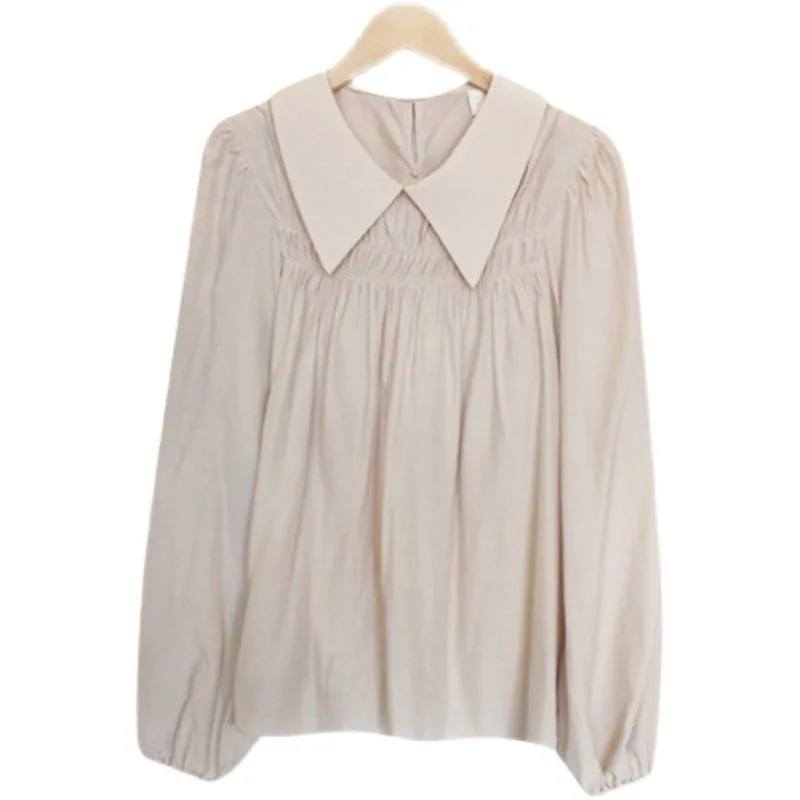 

ZHISILAO Elegant Peter Pan Collar Blouse Women Vintage Solid Chiffon Three Quarter Sleeve Shirt Mujer Summer 2021 Chic Blousa