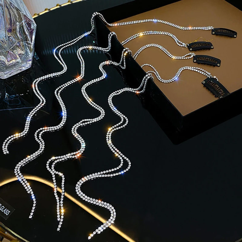 

Повязка на голову женская, с зажимом, свадебная бижутерия, Длинная кисточка, цепочка