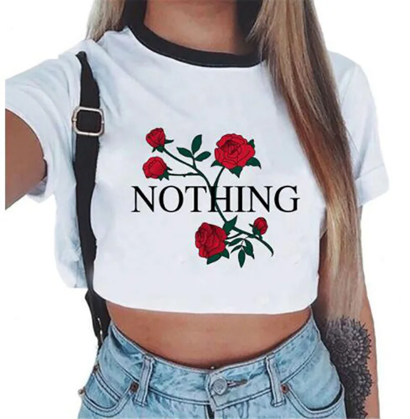 

HELIAR Women Flowers Printed T-shirts Slim Y2K Tops For Women Short Sleeve Crop Tops Cropped Sexy T-shirts 2021 Summer