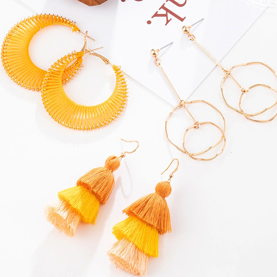 Богемный цветочный лист Луна Бабочка Круглый Комплект сережек для женщин