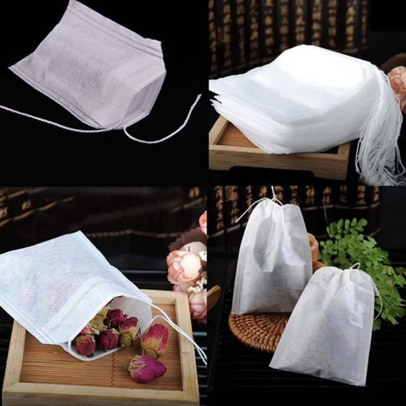 

100/200/300 Pcs Empty Tea Bags Disposable Loose Herbs Teabag with Drawstring Portable 5.5x7cm HEE889