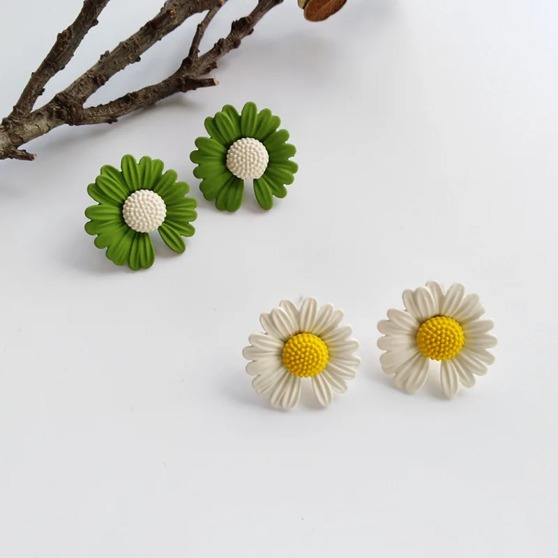 S925 иглы милые ювелирные изделия серьги Популярные хризантемы белый зеленый