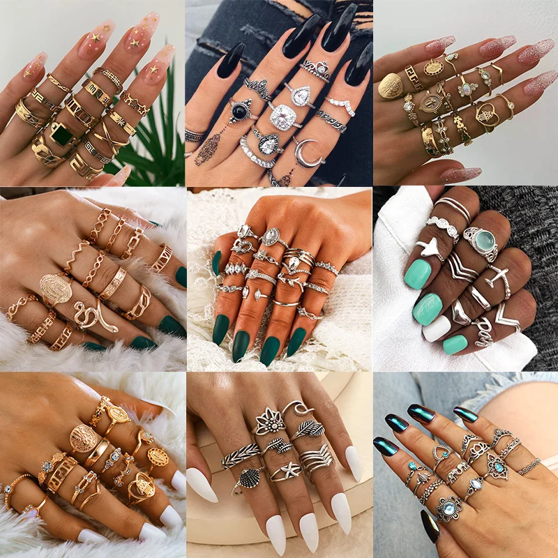 11 дизайнерских винтажных колец в стиле бохо с золотыми звездами и Луной для