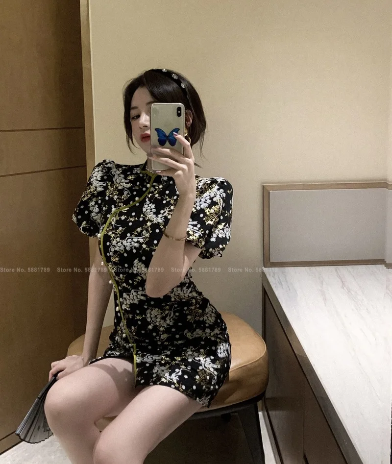 

Women Retro Chinese Style Cheongsam Sexy Slim Qipao Party Mini Dress Oriental Clothing Elegant Lady Fashion Bar Bodycon Vestidos