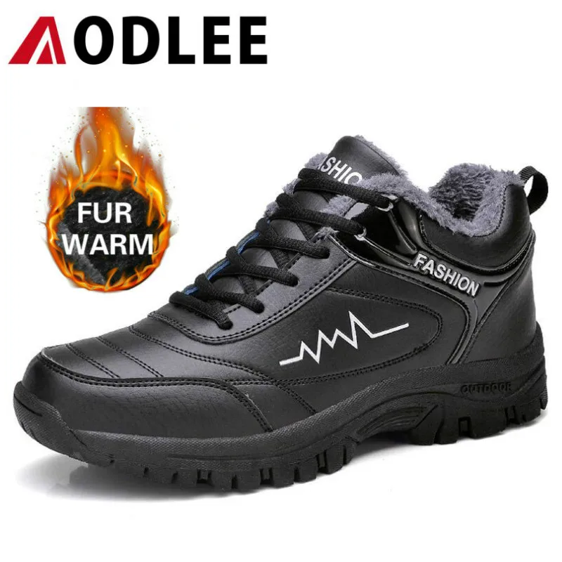 Мужские ботинки из водонепроницаемой кожи Зимние очень теплые мужские на меху