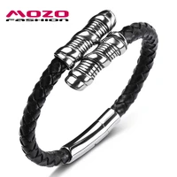 fashion hot man charm bracelets genuine leather rope spring buckle braided bangles style punk rock jewelry