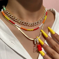 golden miami cuban link choker string beads necklace for women transparent gummy bear snake chain multilayer necklace jewellery