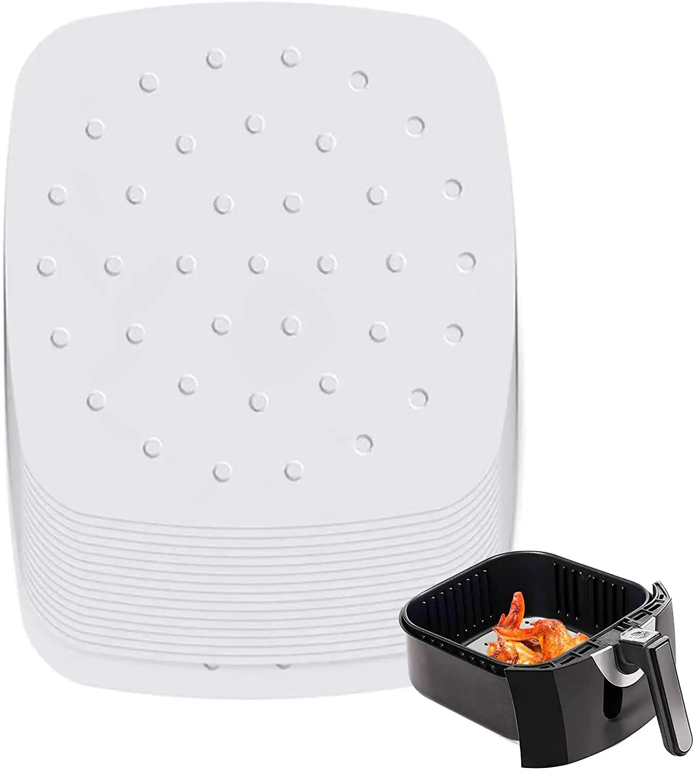 

200pcs 8.5 Inch Square Air Fryer Liners Perforated Non-stick Mat Steaming Baking Cooking White Pot Oil Paper Accessories