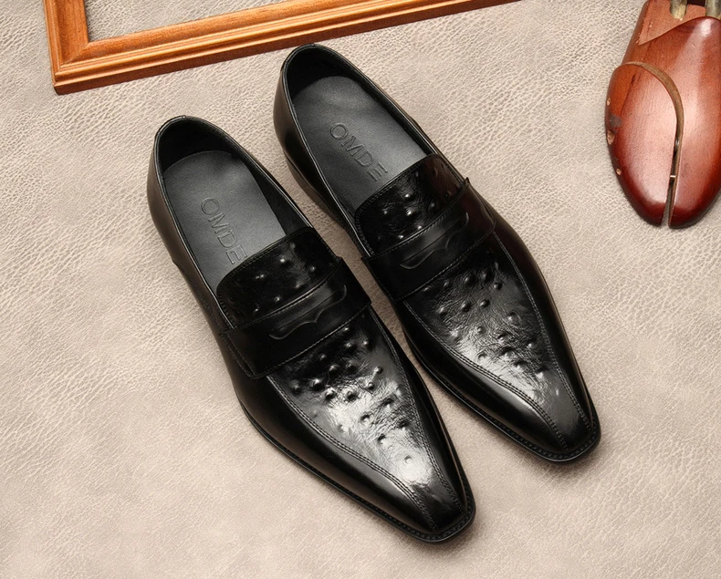 

Italian Style Oxford Shoes For Men Genuine Leather Suit Slip On Business Wedding Shoe Pointed Toe Formal Black Dress Shoe Lofers