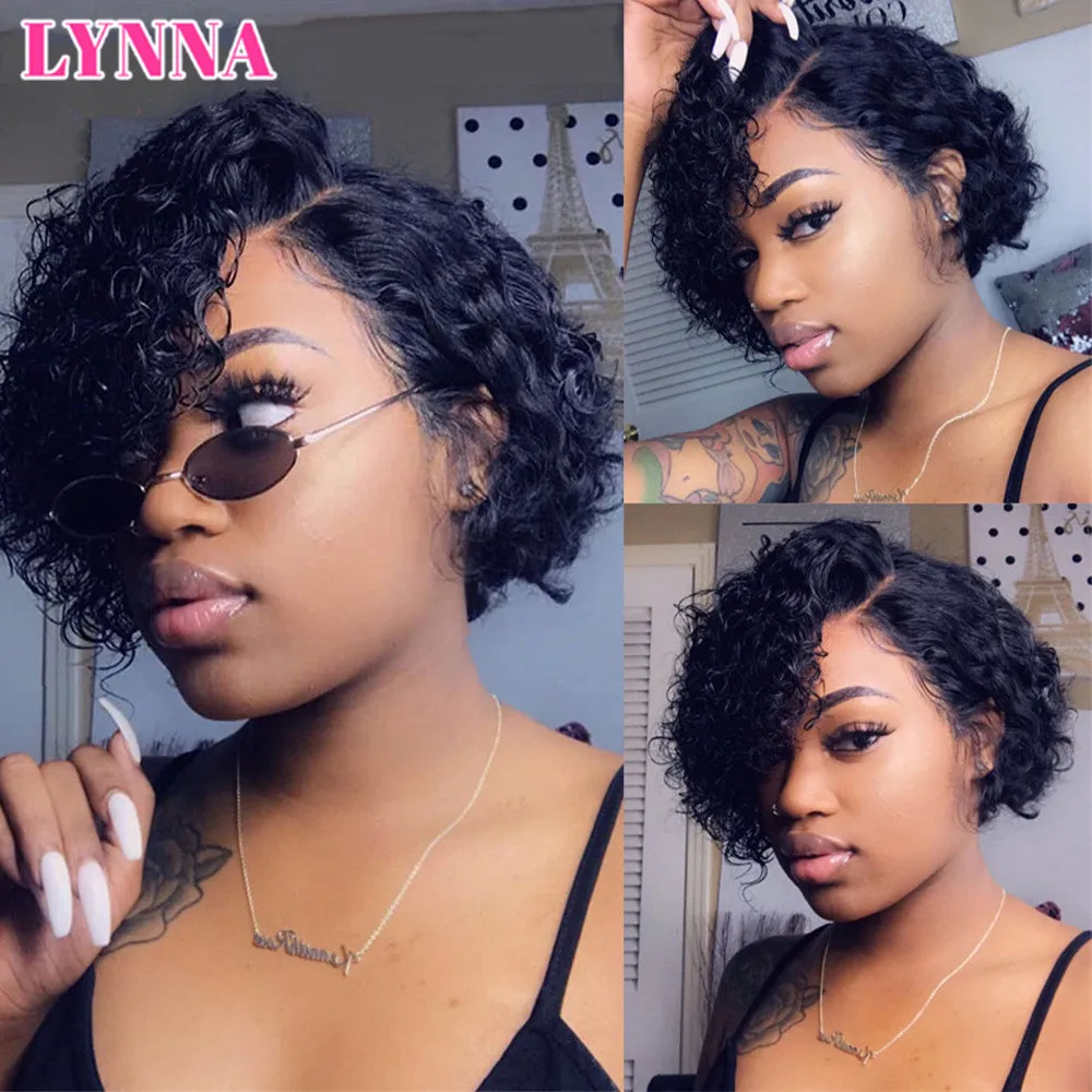 Short Curly Bob Wigs For Black Women Short Bob Human Hair Wigs 13x1 4x1 Lace Front Wig Pixie Cut Wig Part Lace Curly Wigs