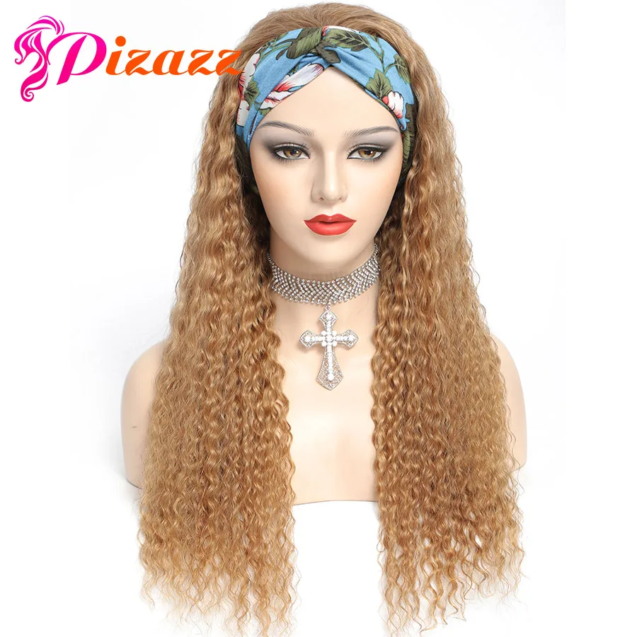 Pizazz Hair Chic Style High-quality Deep Wave Headband Wig Glueless Human Wigs With Pre-attached Scarf 100% | Шиньоны и парики