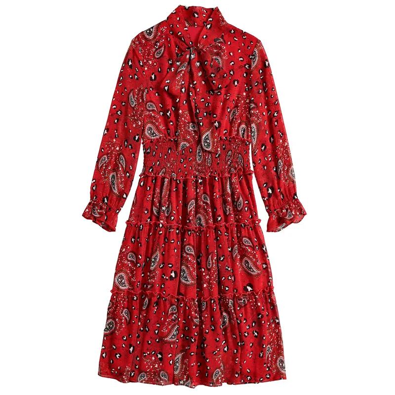 Пикси винно-красный сладкий платье миди za для женщин с высокой талией и бантом из