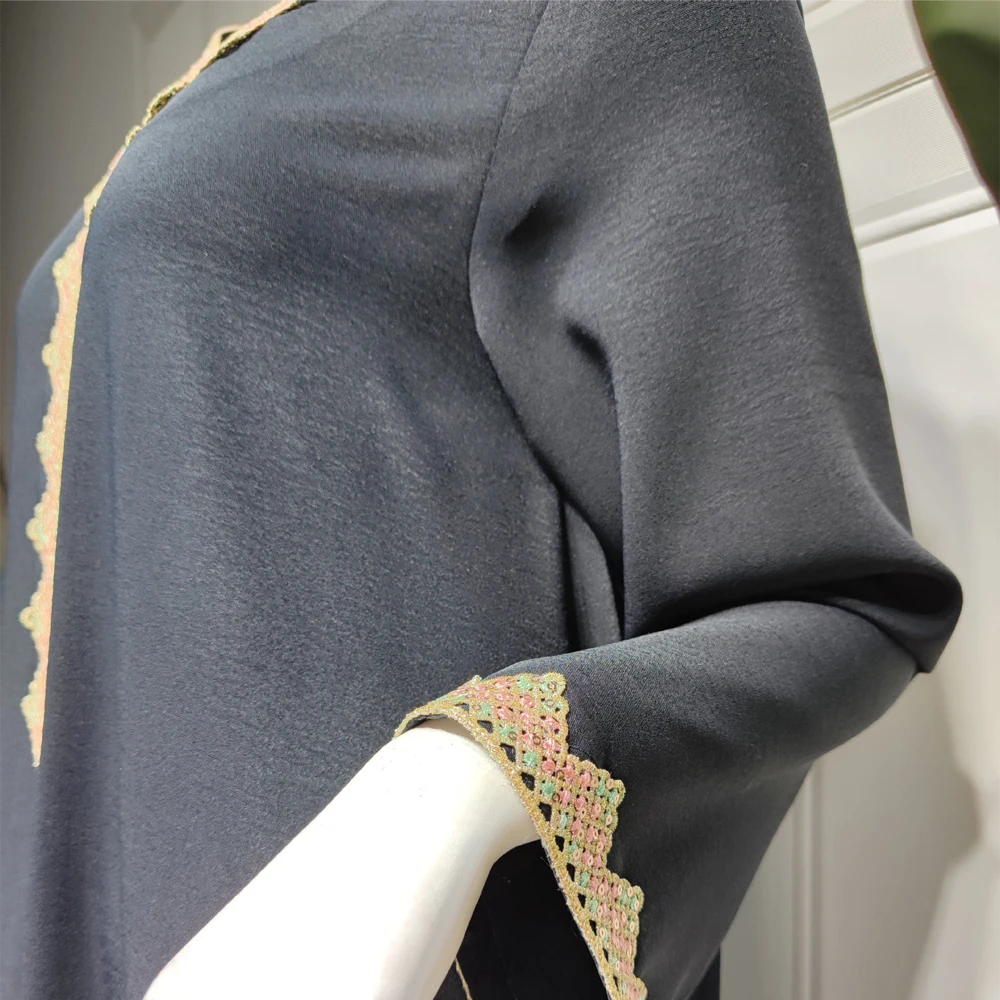 Хлопковый креп для женщин марокканская кафтановая аппликация саудовская черная