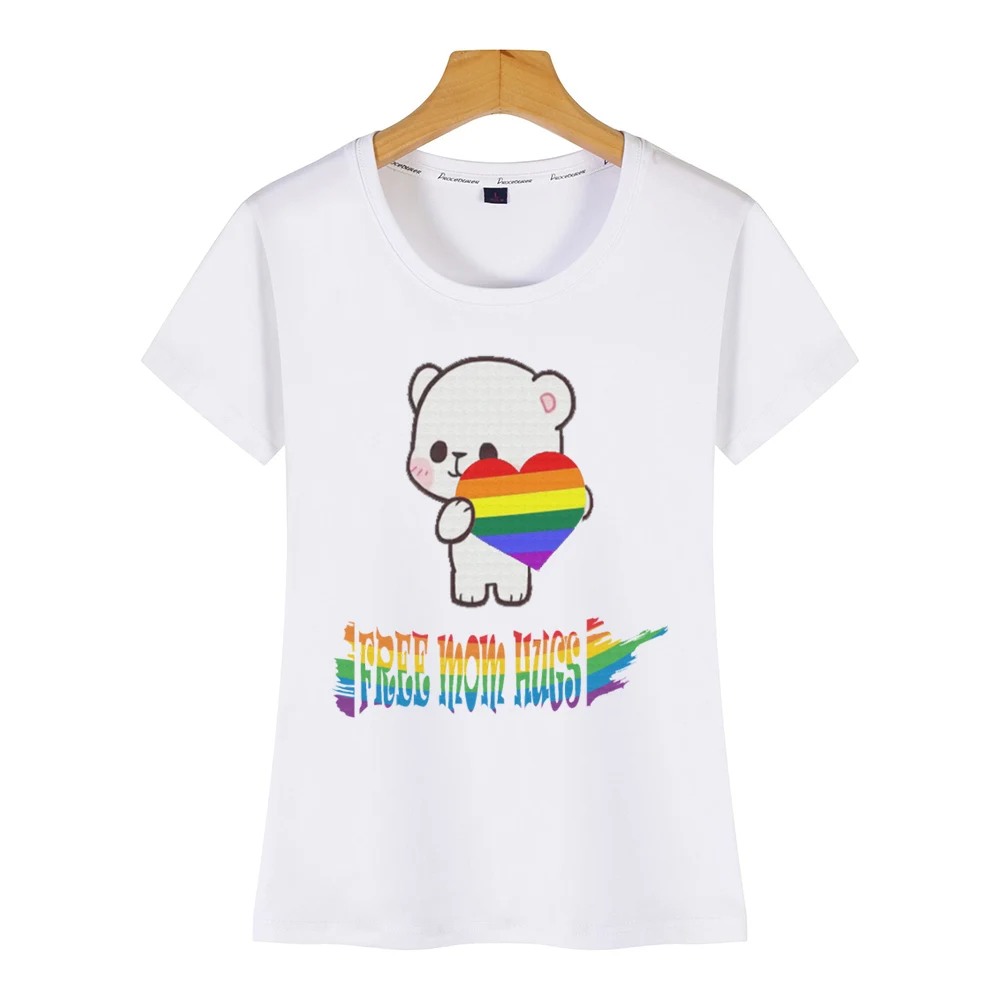 Футболка женская Базовая черная топ с обнимающим медведем свободная рубашка |