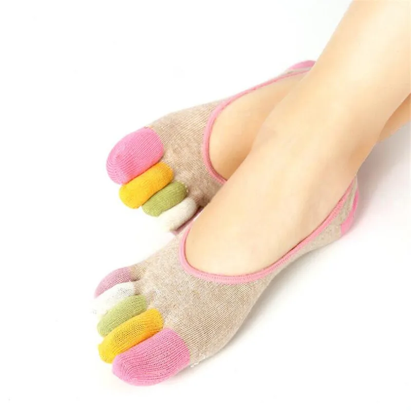 Summer Autumn Women's Five Toe Socks 5Pairs/Set Shallow Mouth Pink Short Sock Female Ladies Cotton Finger Boat Socks
