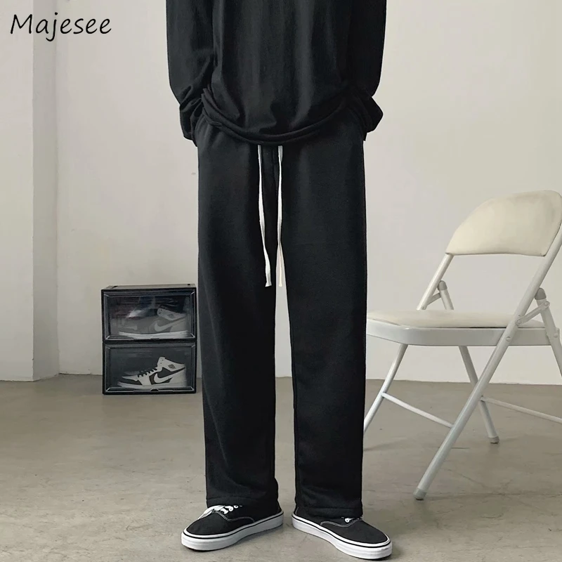 

Autumn Black Casual Pants Men Drawstring Wide Leg Straight Drape Trousers Hip-pop Large Size S-3XL Minimalist Mopping Pantalones
