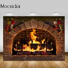 Фон Mocsicka для фотосъемки с изображением старого камня, камина, рождественских носков, милого домашвечерние декора