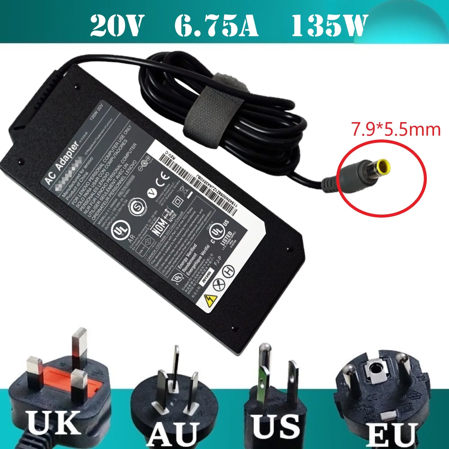 

20V 6.75A 135W 7.9*5.5mm Laptop AC Adapter Charger For Lenovo ThinkPad T430s T510 T530 T520 T520i W510 45N0059