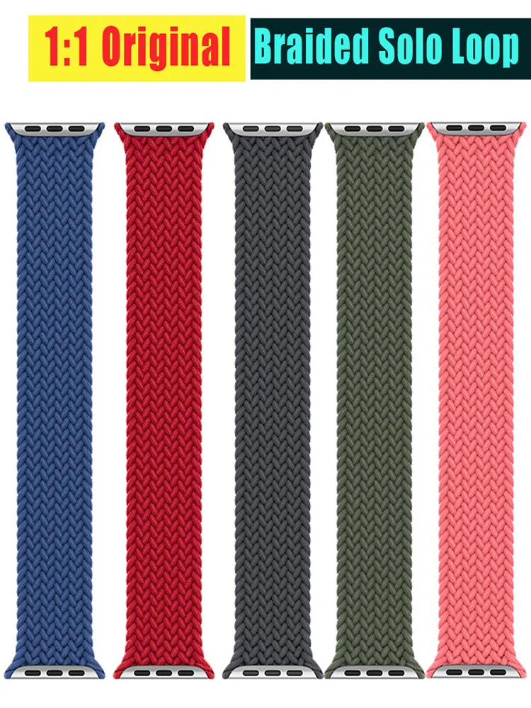 

1:1 Offical Braided Solo Loop For Apple Watch Band 45mm 41mm 44mm 40mm 42mm 38mm Nylon Bracelet iWatch Serie 3 4 5 SE 6 7 Strap