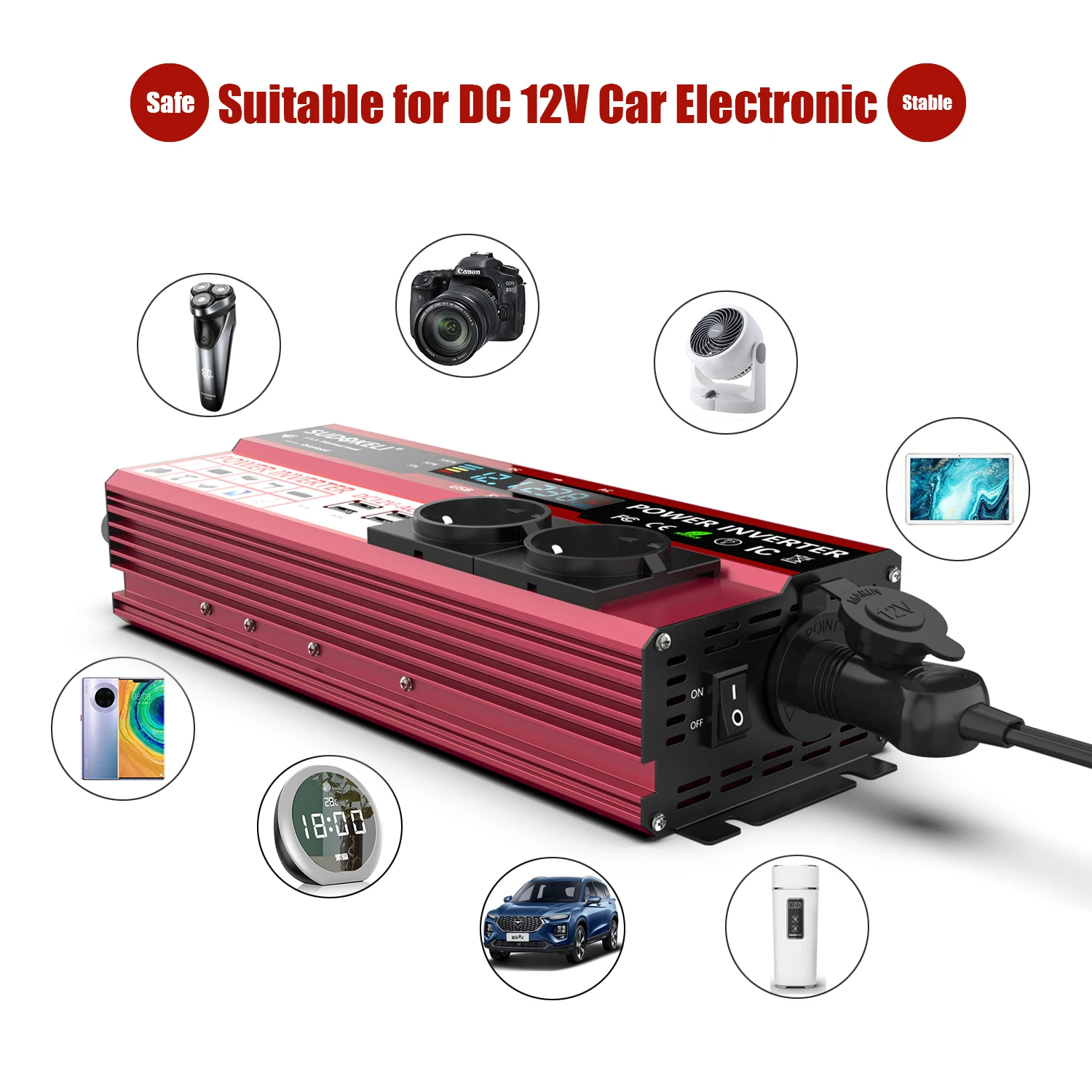 Автомобильный инвертор 12V 24V 2000W Инвертор Трансформатор напряжения DC12V от acsmart 220V преобразователь 4 USB светодиодный дисплей дома