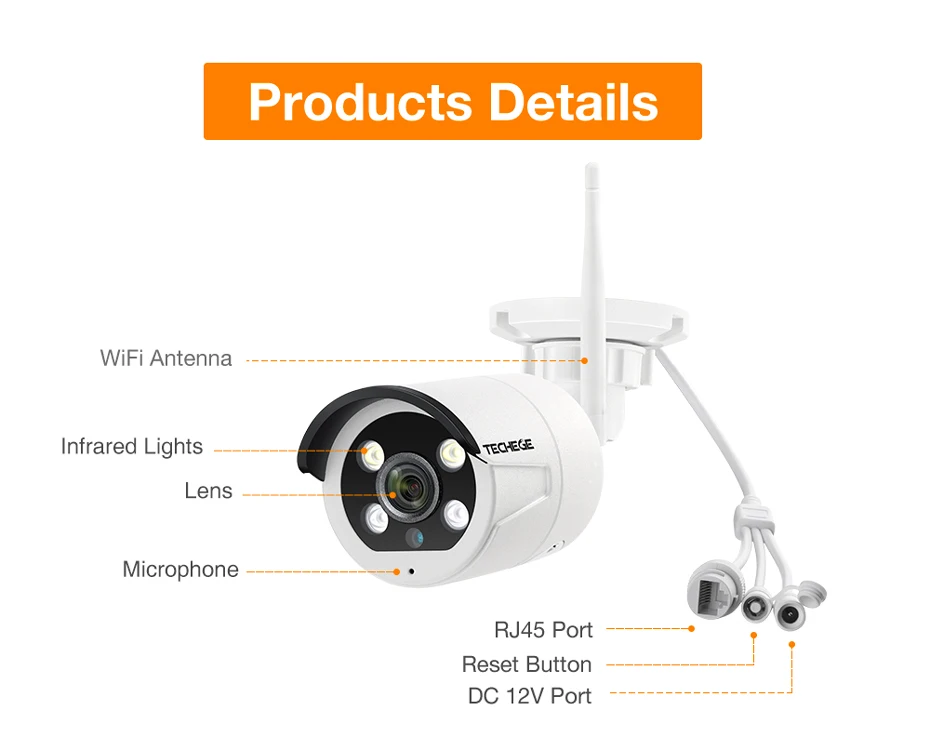 Techege 1080 P WI-FI IP Камера аудио запись на открытом воздухе Водонепроницаемый P2P Ночное видение 2.0MP Беспроводной проводное движение обнаружения приложение пульт дистанционного управления