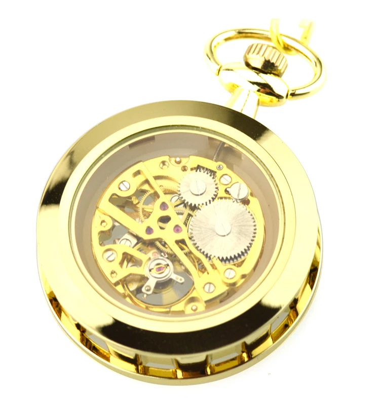 Fashion Gold Mechanical Pocket Watch Stainless Steel Luxury Skeleton Design Men Women Casual Pocket Watches With Chain