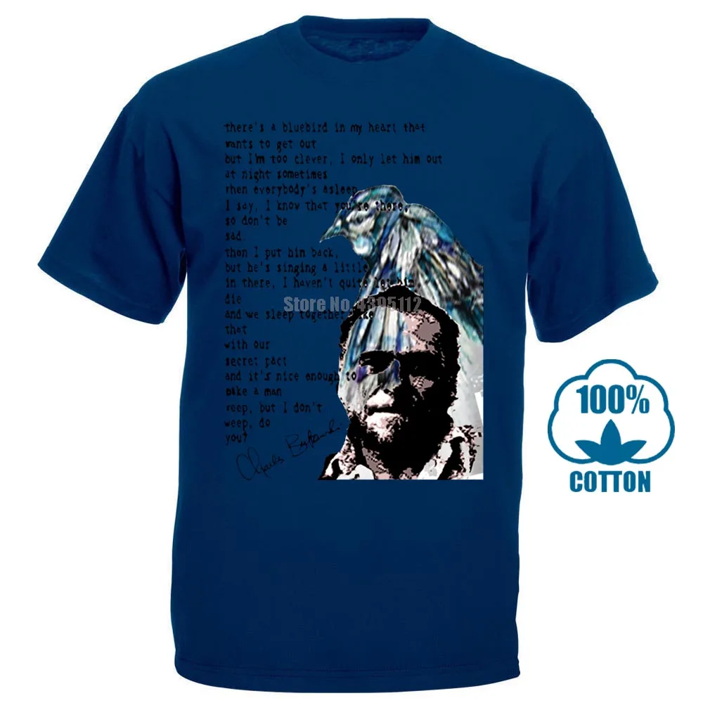 Тёмно-синий Charles Bukowski синяя птица новая белая хлопковая Футболка хипстер harajuku брендовая одежда мужская футболка Новинка топы с круглым вырезом - Цвет: Тёмно-синий