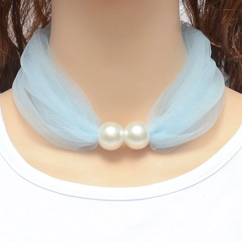 Женское Ожерелье в Корейском стиле тонкое Сетчатое кружевное жемчужное