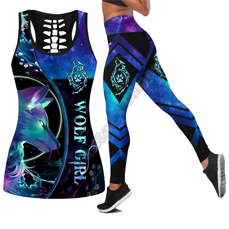 

Wolf Legging hollow tank Combo 3D Printed Tank top Suit sexy Yoga Fitness Soft Legging Summer Women For Girl 08