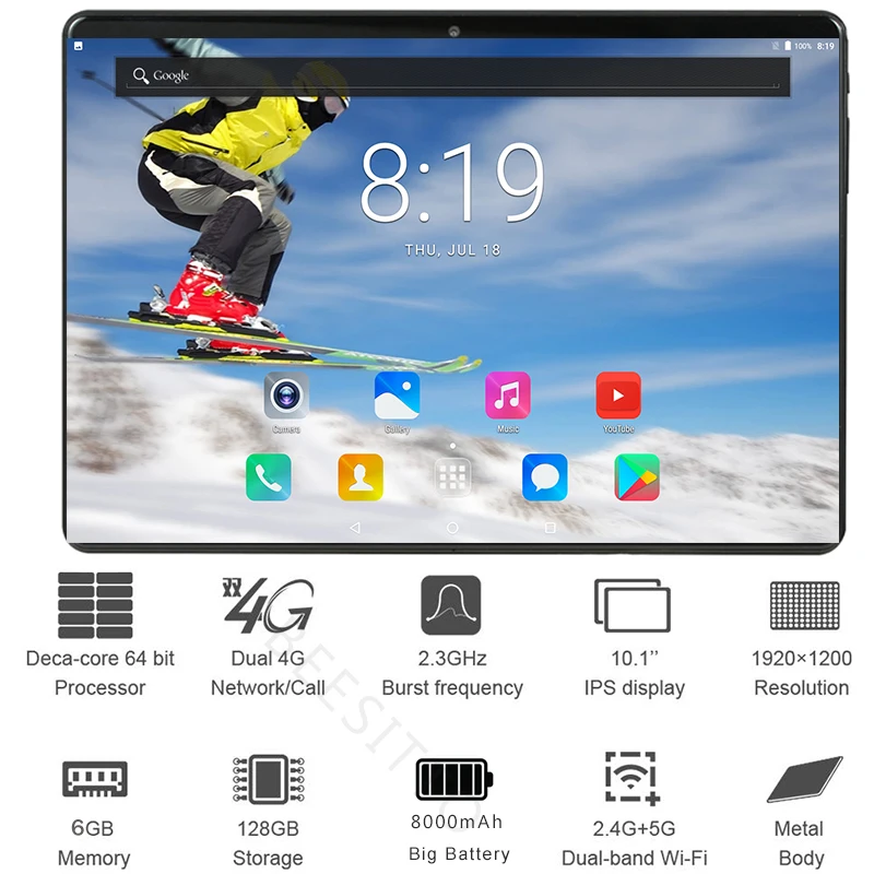 

2.5D Glass 10 Inch Tablet Pc Deca Core 6GB RAM 128GB ROM 1280*800 IPS Tablets Android 9.0 Dual Sim 4G Tablets 10 10.1
