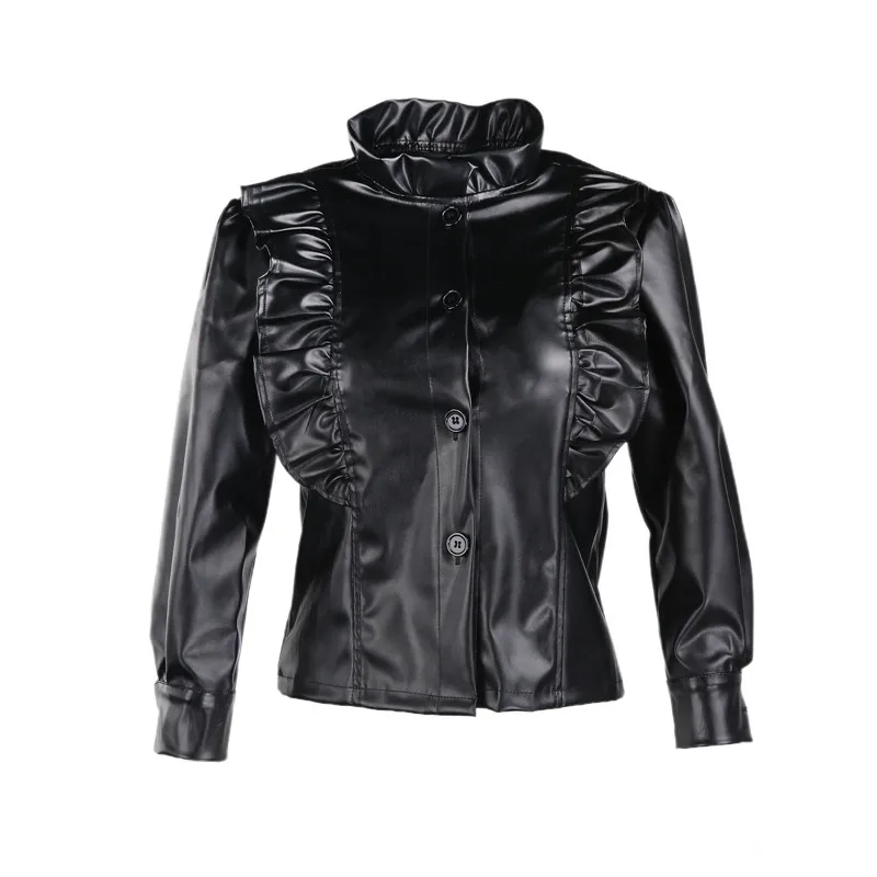 Женская блузка из искусственной кожи Готическая рубашка с длинным рукавом и