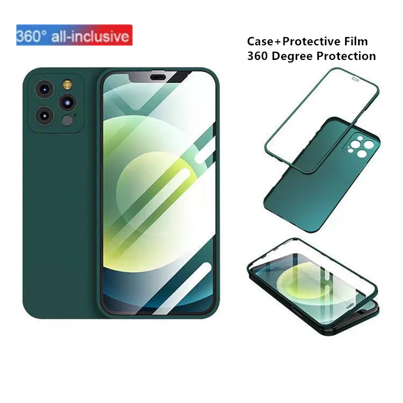 

360° Full Cover 9H Tempered Glass With Protection Case For Apple Phone XR X XS 11 11pro 11promax 12 12Pro 12promax 12mini Cover