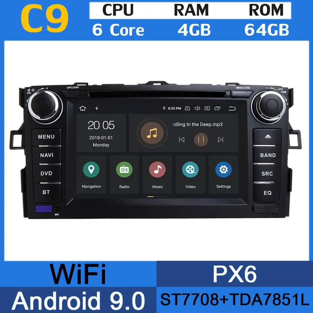 6Core 4G RAM 64G PX " Android 9,0 PX6 4G Оперативная память+ 64G Встроенная память Автомобильный мультимедийный DVD плеер для Toyota Auris 2006 2007 2008 2009 2010 2011 радио gps навигации - Цвет: 6Core 4G RAM 64G PX