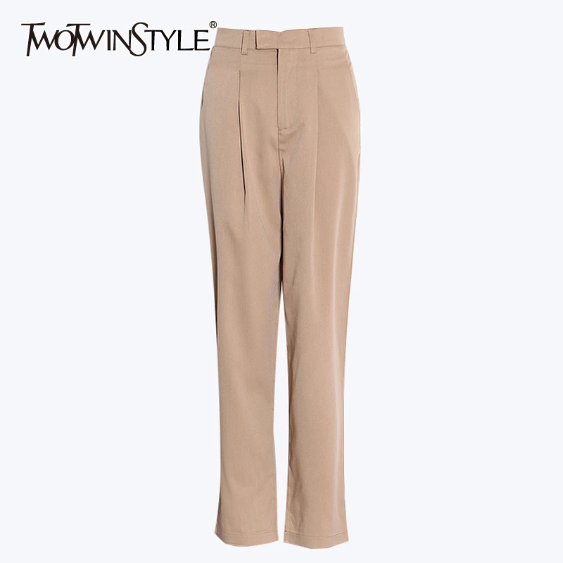 Женские брюки с высокой талией TWOTWINSTYLE весенние свободные прямые карманами