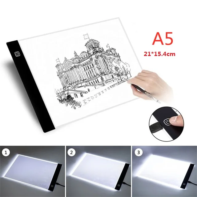 A5 No Dimming СВЕТОДИОДНЫЙ цифровой планшет A3 A4 A5 с USB, портативный графический планшет, доска для черчения, ультратонкая доска для черчения, светильник, коробка для копирования - Цвет: A5 No Dimming