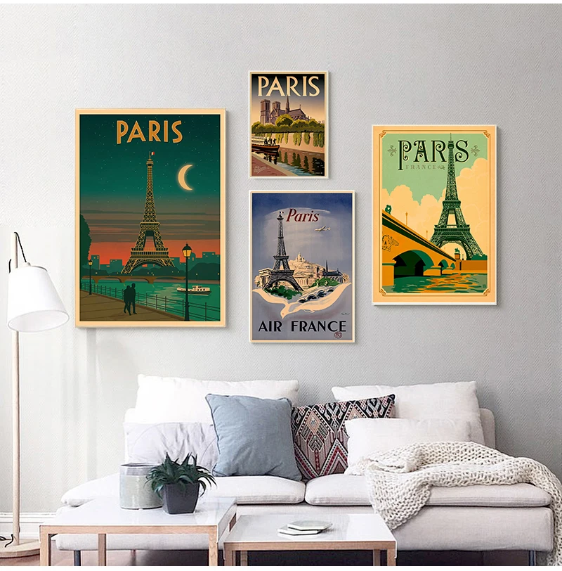 

Европейское путешествие во Францию Париж холст живопись винтажные настенные картины крафт плакаты покрытые настенные наклейки украшение ...