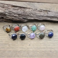 multifaceted round cabochon lapis labradorite ring crystal quartz stone gems silvery resizable ring women fashion jewelryqc4032