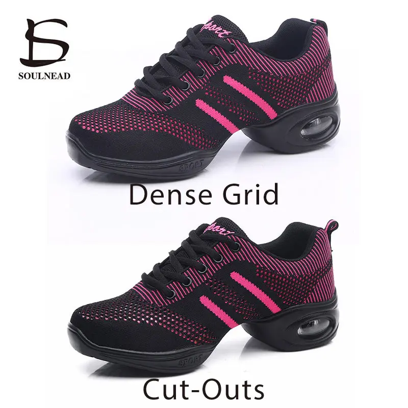 Jazz Sneakers Women Dance Shoes Ballroom Red Black Low Heel Mesh Casual Sports Shoe Ladies Girls Modern Dancing Sneaker
