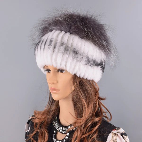 winter women hats fox rabbit fur pompom skullies beanies warm elastic fashionable fluffy thick outdoor stylish natural fur hats - Цвет: Color 03