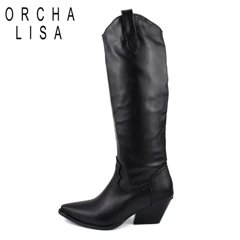 ORCHA LISA/женские сапоги до колена высокие на танкетке черного и белого цвета