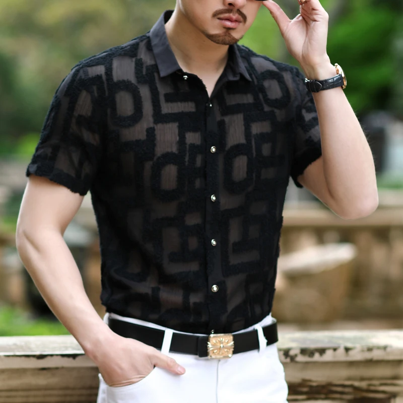 Вечерние прозрачные геометрические платья рубашки для мужчин 2021 на весну и лето