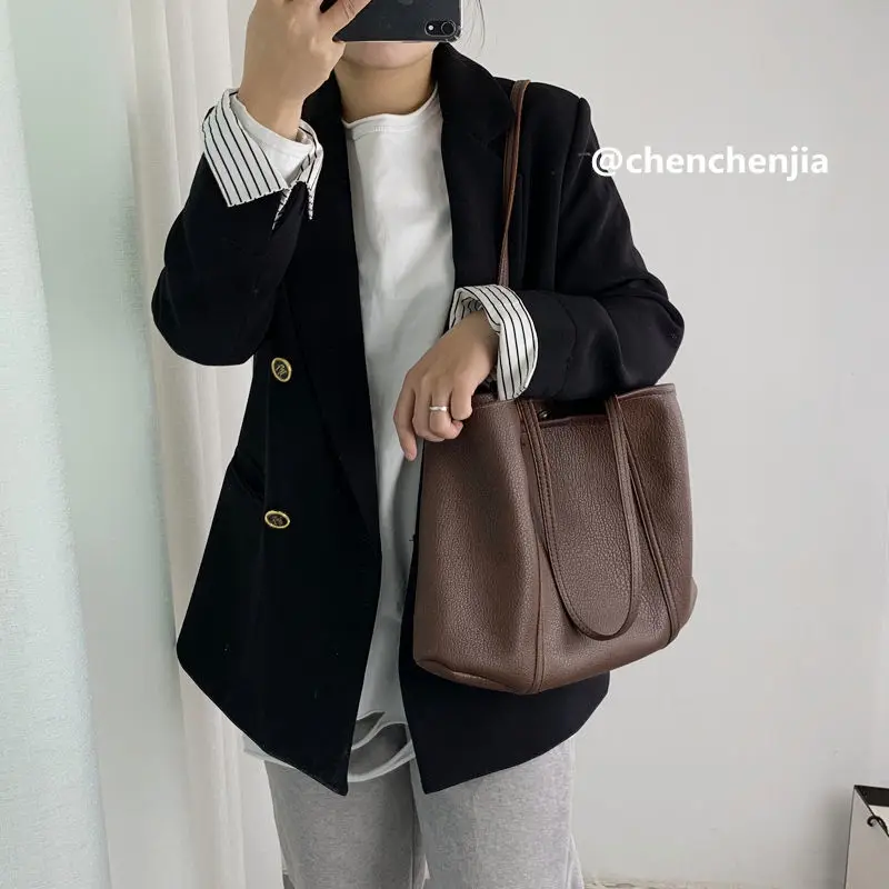 

Women Shoulder Bags New Fashion PU Leather Handbags Women Bucket Solid Colour Female Larger Capacity Crossbody Messenger Bags