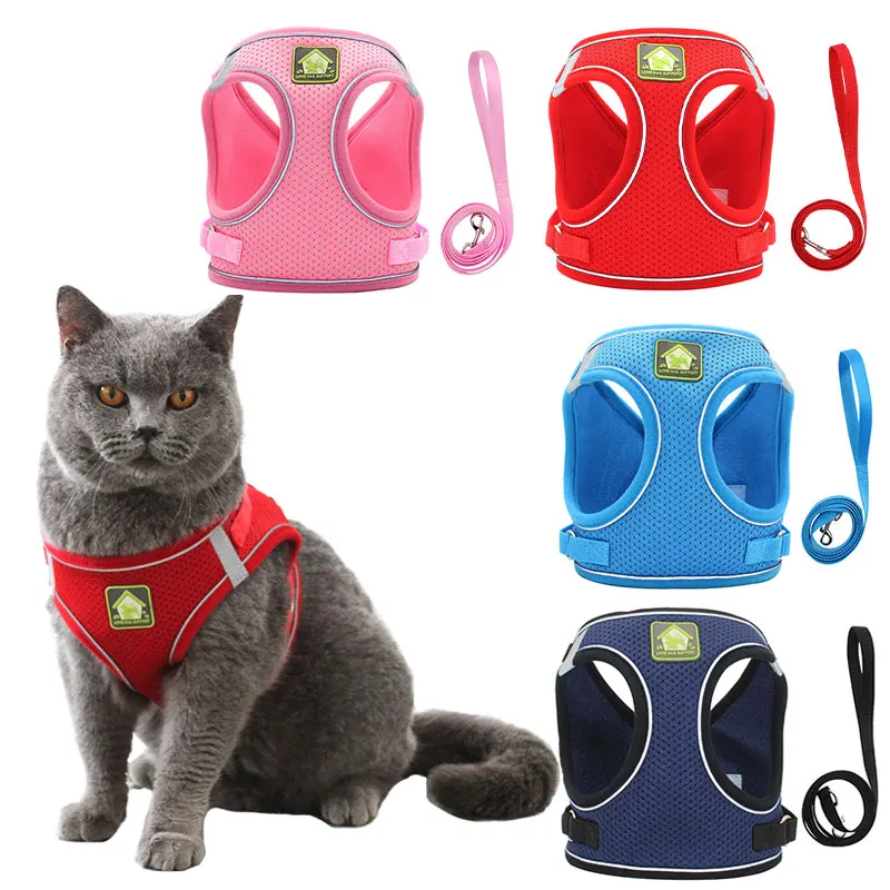 

Puppy Cat Nylon Mesh Harnesses Vest Reflective Dog Harness and Leash Set for Chihuahua Pug Small Medium Walking Lead Leash