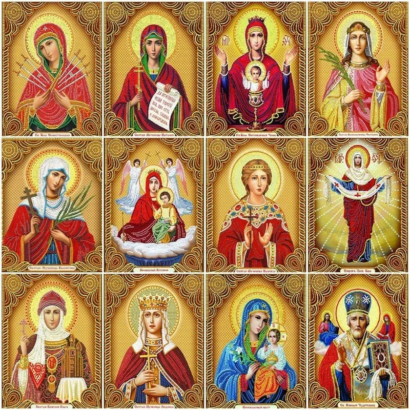 

Diamond Painting Mosaic Full Drill Round Religion Diamond Painting Virgin Mary Rhinestone Embroidery With Diamonds