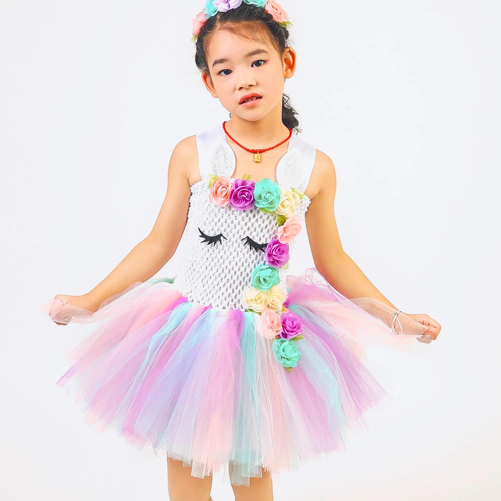 Пастель Единорог Платье-пачка детская одежда для девочек с цветочным узором на