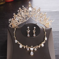gold crown necklace earrings jewelry sets for brides handmade crystal wedding jewelry women hair accessories